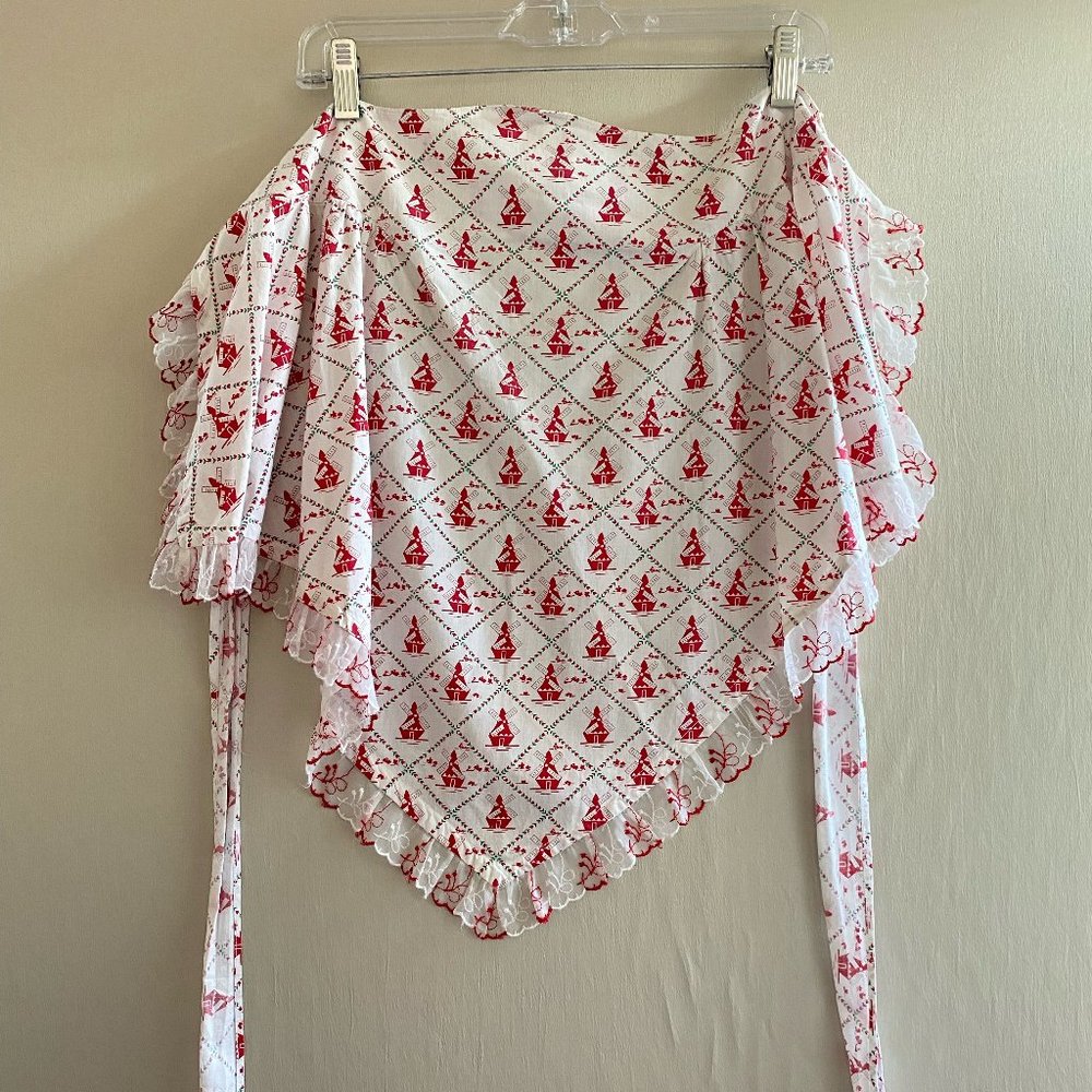 Vintage Whimsical Dutch Windmill Print Apron